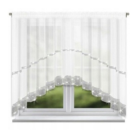 Fehér voile függöny cirkóniákkal, íves, ráncolószalagon 400x150 cm