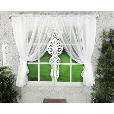 Szett: fehér voile függöny 400x150 cm és dekoratív álomfogó panel