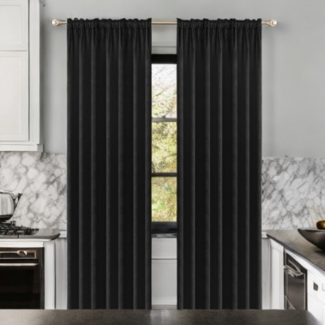 Glamour velúr sötétítő függöny fekete 140 x 270 cm ráncolós szalaggal