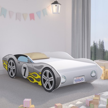 Gyerekágy Versenyautó szürke lángmintával 140 × 70 cm