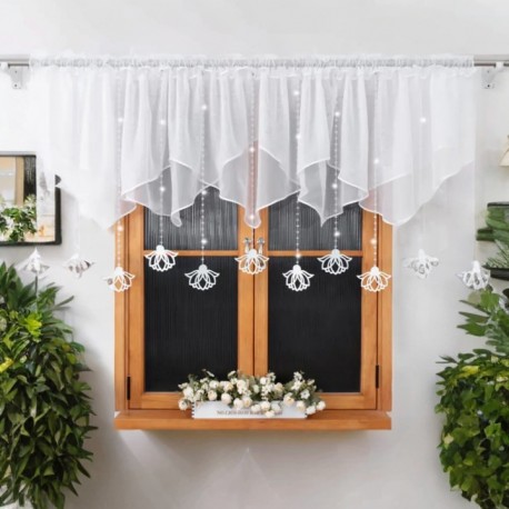 Rövid dekorfüggöny, fehér filc függődíszek, 400x110 cm