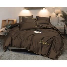 3 részes ágyneműgarnitúra hímzéssel, csokoládé szín, 160x200 cm