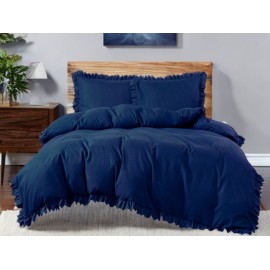 3 részes ágyneműgarnitúra fodrokkal, sötétkék szín, 160x200 cm