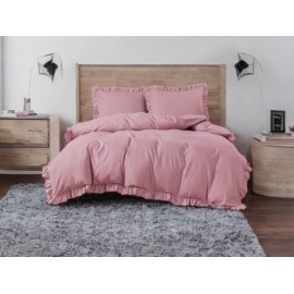 3 részes ágyneműgarnitúra fodrokkal, rózsaszín szín, 160x200 cm