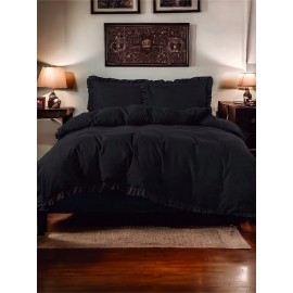 3 részes ágyneműgarnitúra fodrokkal, fekete szín, 160x200 cm