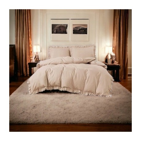 3 részes ágyneműgarnitúra fodrokkal, bézs szín, 160x200 cm