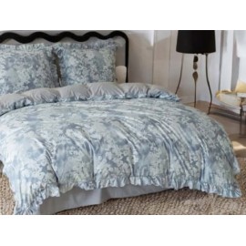 3 részes ágyneműgarnitúra fodrokkal, szürkéskék virágmintával, 160x200 cm