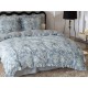 3 részes ágyneműgarnitúra fodrokkal, szürkéskék virágmintával, 160x200 cm