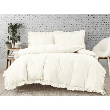 3 részes ágyneműgarnitúra fodrokkal, krémszín, 200x220 cm