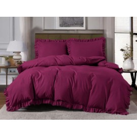 3 részes ágyneműgarnitúra fodrokkal, bordó szín, 200x220 cm