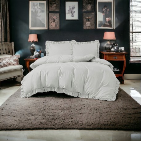 3 részes ágyneműgarnitúra fodrokkal, világosszürke szín, 200x220 cm