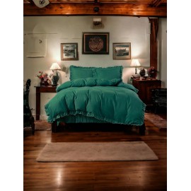 3 részes ágyneműgarnitúra fodrokkal, zöld szín, 200x220 cm