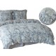 3 részes ágyneműgarnitúra fodrokkal, szürkéskék virágmintával, 200x220 cm