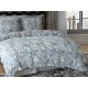 3 részes ágyneműgarnitúra fodrokkal, szürkéskék virágmintával, 200x220 cm