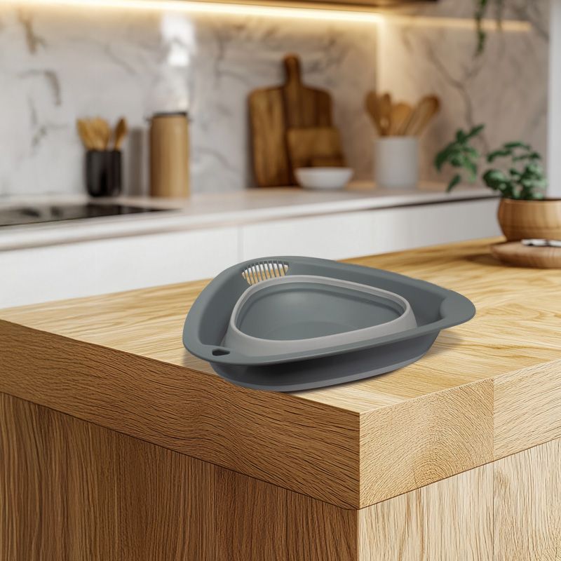 Háromszög alakú összecsukható tál szűrő funkcióval