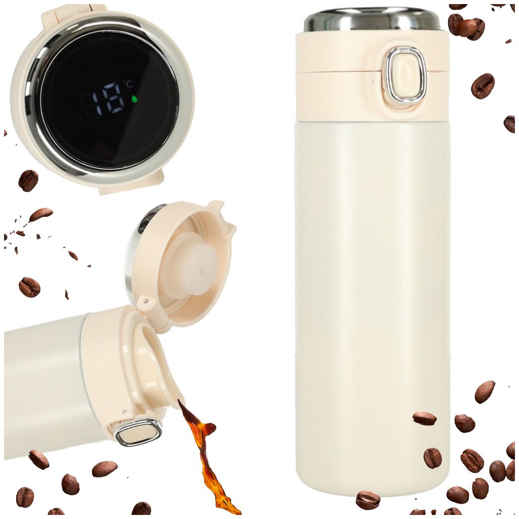 Termoszbögre szájrésszel és LED kijelzővel 420 ml bézs