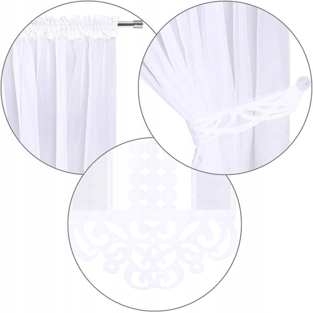 Szett: fehér voile függöny ráncolószalagon 400x150 cm és dekoratív áttört panel
