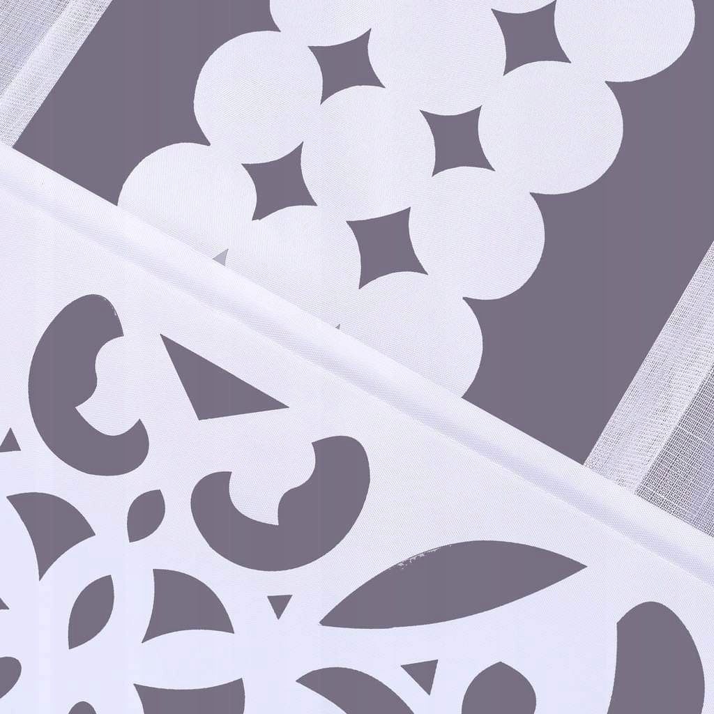 Szett: fehér voile függöny ráncolószalagon 400x150 cm és dekoratív áttört panel