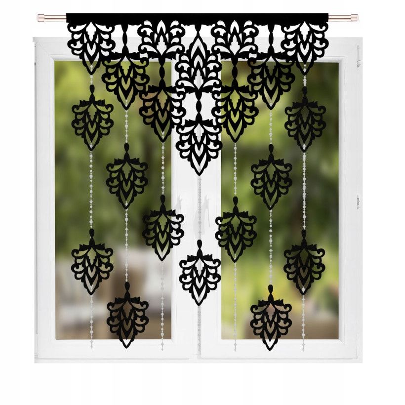 Ablakpanel 100x150 cm fekete, áttört levelekkel és gyöngyökkel