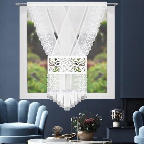 Dekoratív ablakpanel 120x180 cm, ráncolószalagon, áttört mintával és ezüst hímzéssel