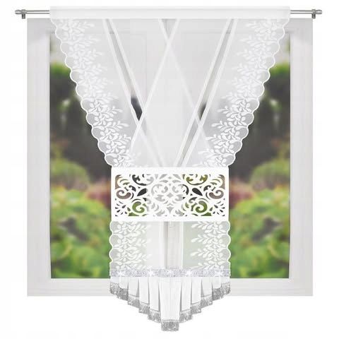 Dekoratív ablakpanel 120x180 cm, ráncolószalagon, áttört mintával és ezüst hímzéssel