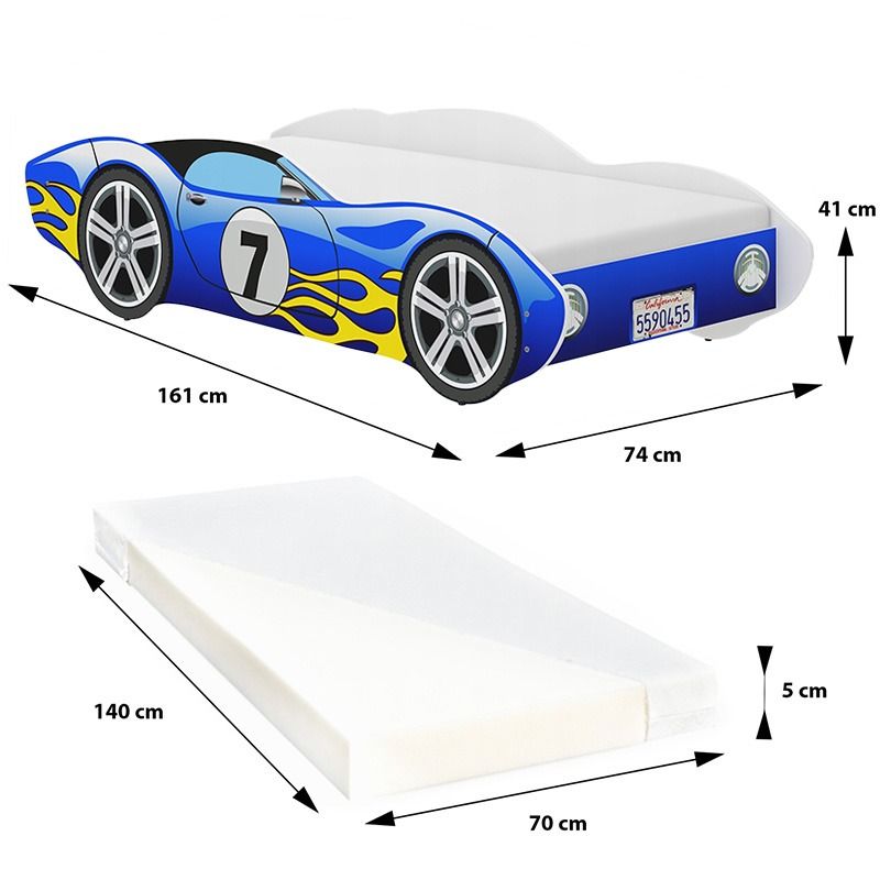 Gyerekágy Versenyautó kék 140 × 70 cm