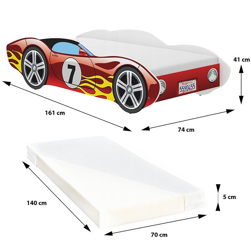 Gyerekágy Versenyautó piros 140 × 70 cm