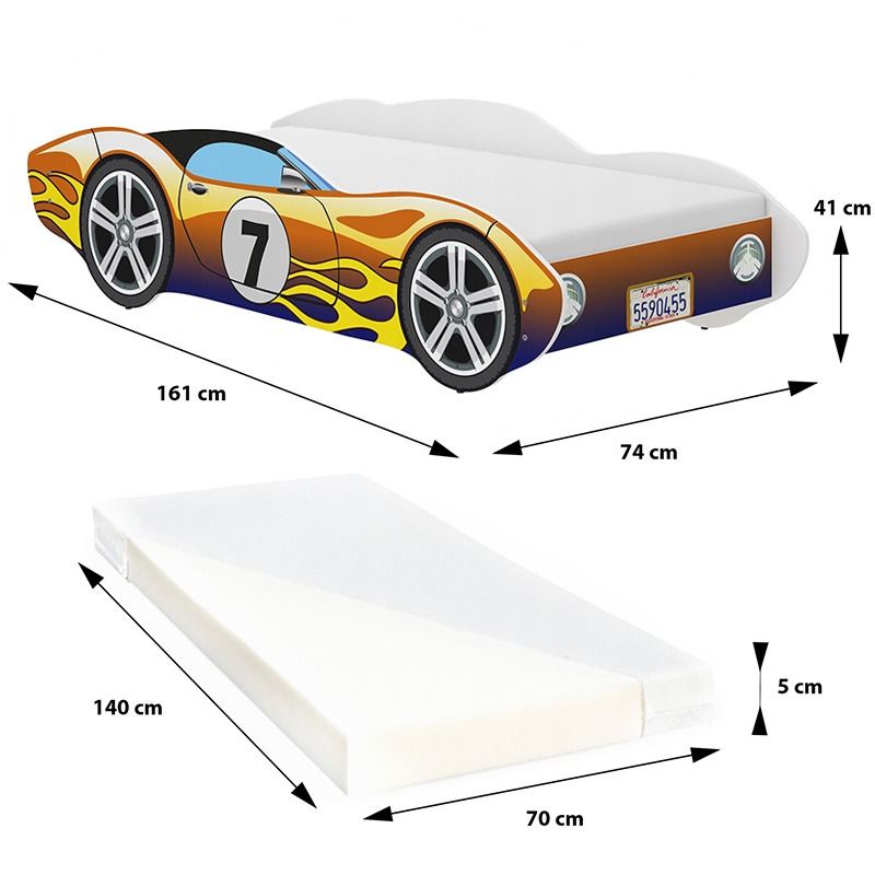 Gyerekágy Versenyautó sárga-barna 140 × 70 cm
