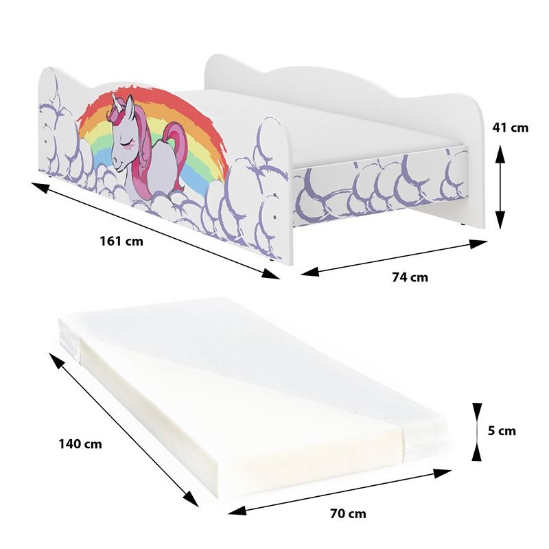 Gyerekágy Egyszarvú szivárvánnyal 140 × 70 cm