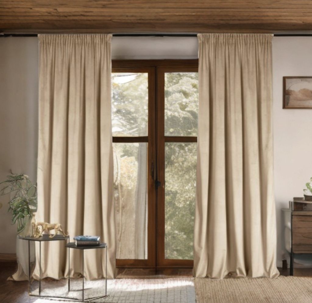 Glamour velúr sötétítő függöny bézs 140 x 230 cm ráncolós szalaggal (1 db.)
