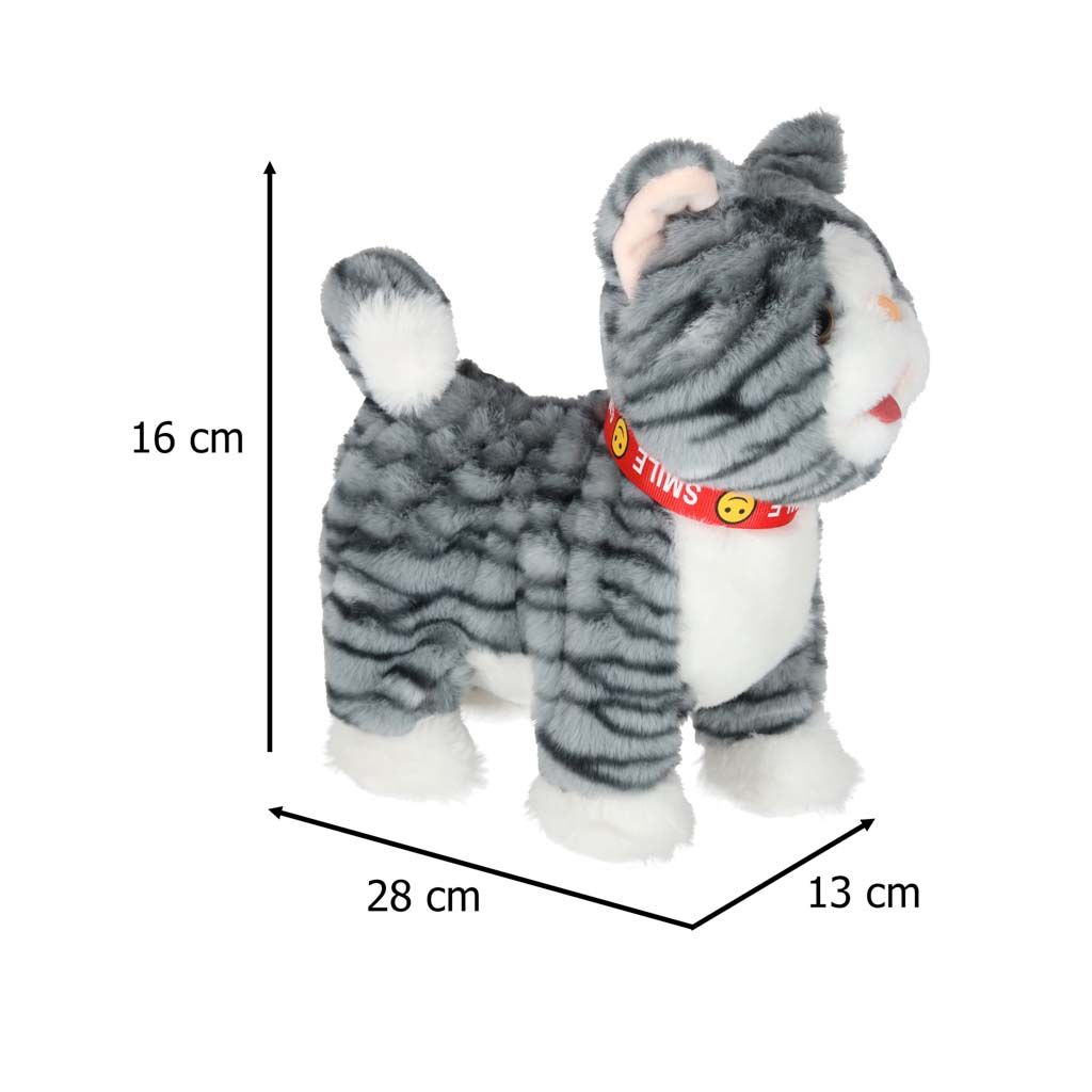 Interaktív kiscica pórázon, nyávog, járkál és csóválja a farkát, szürke