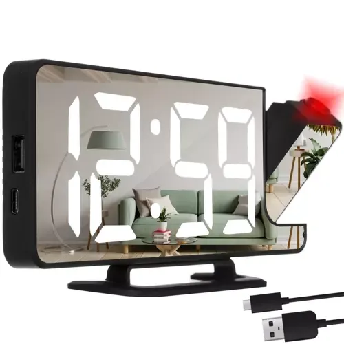 4 az 1-ben tükör előlapos ébresztőóra: óra, ébresztő, tükör és projektor