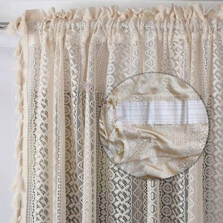 BOHO csipkefüggöny 145x250 cm, ráncolószalaggal, 1 db