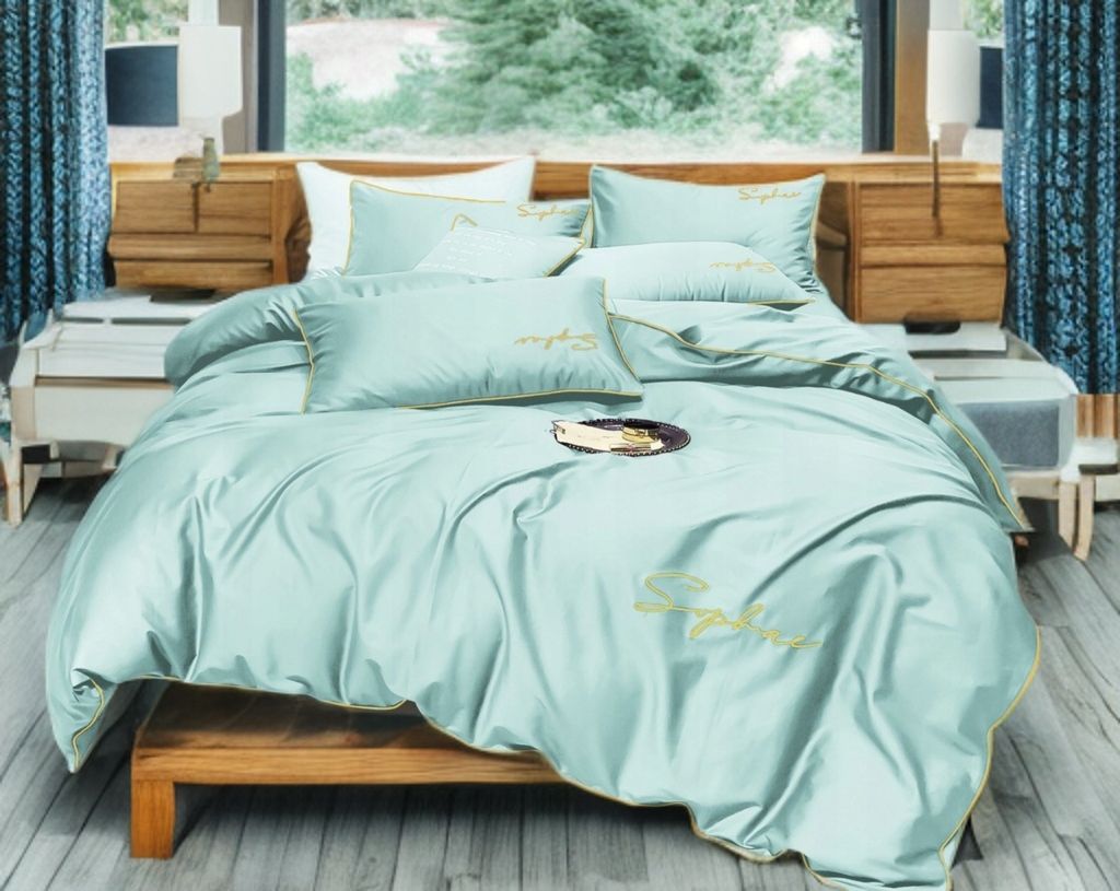 3 részes ágyneműgarnitúra hímzéssel, mentazöld szín, 160x200 cm