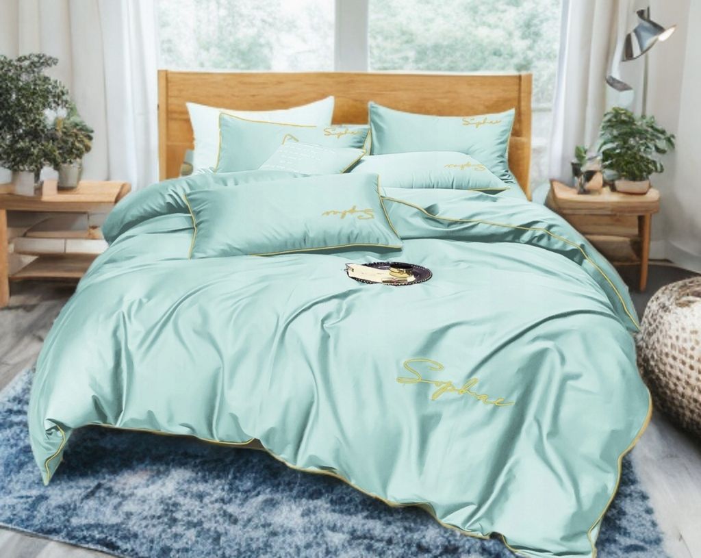 3 részes ágyneműgarnitúra hímzéssel, mentazöld szín, 160x200 cm