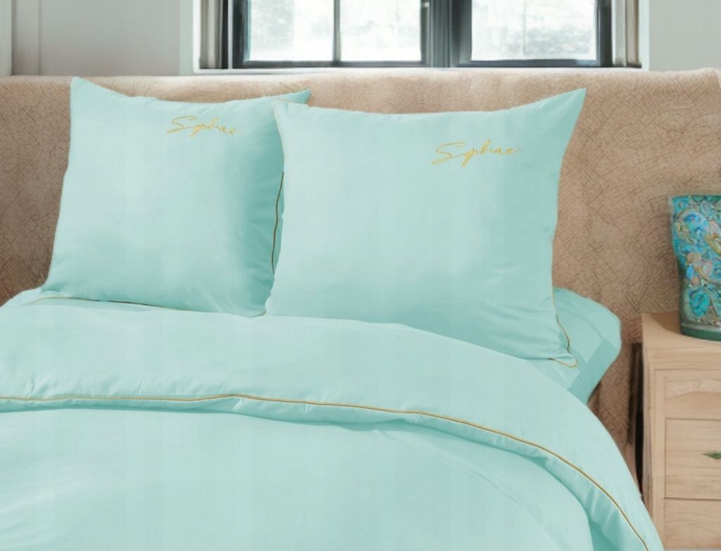 3 részes ágyneműgarnitúra hímzéssel, mentazöld szín, 200x220 cm