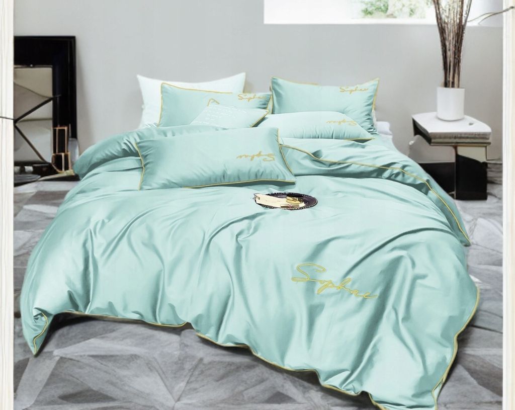 3 részes ágyneműgarnitúra hímzéssel, mentazöld szín, 200x220 cm