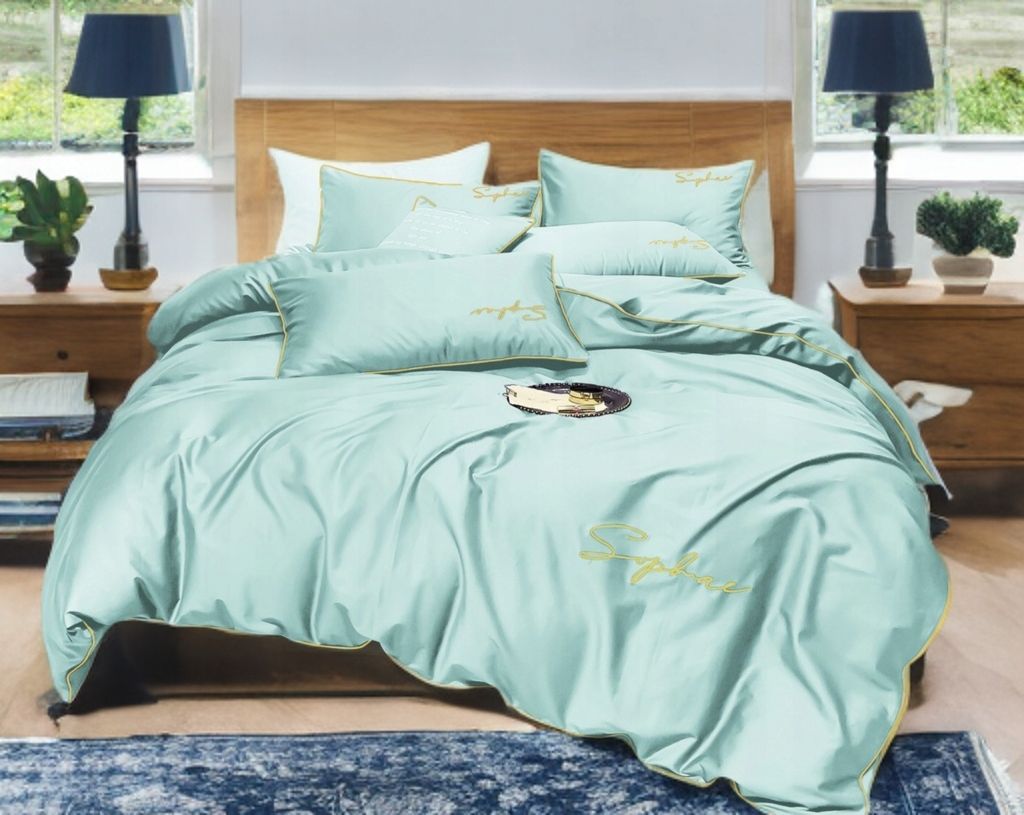 3 részes ágyneműgarnitúra hímzéssel, mentazöld szín, 200x220 cm