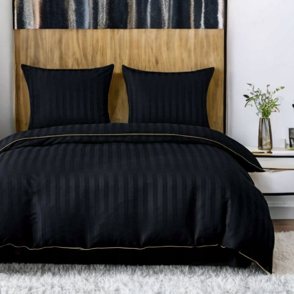 3 részes damaszt ágyneműgarnitúra, fekete szín, 160x200 cm