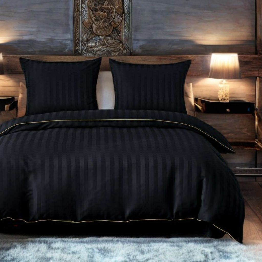 3 részes damaszt ágyneműgarnitúra, fekete szín, 160x200 cm