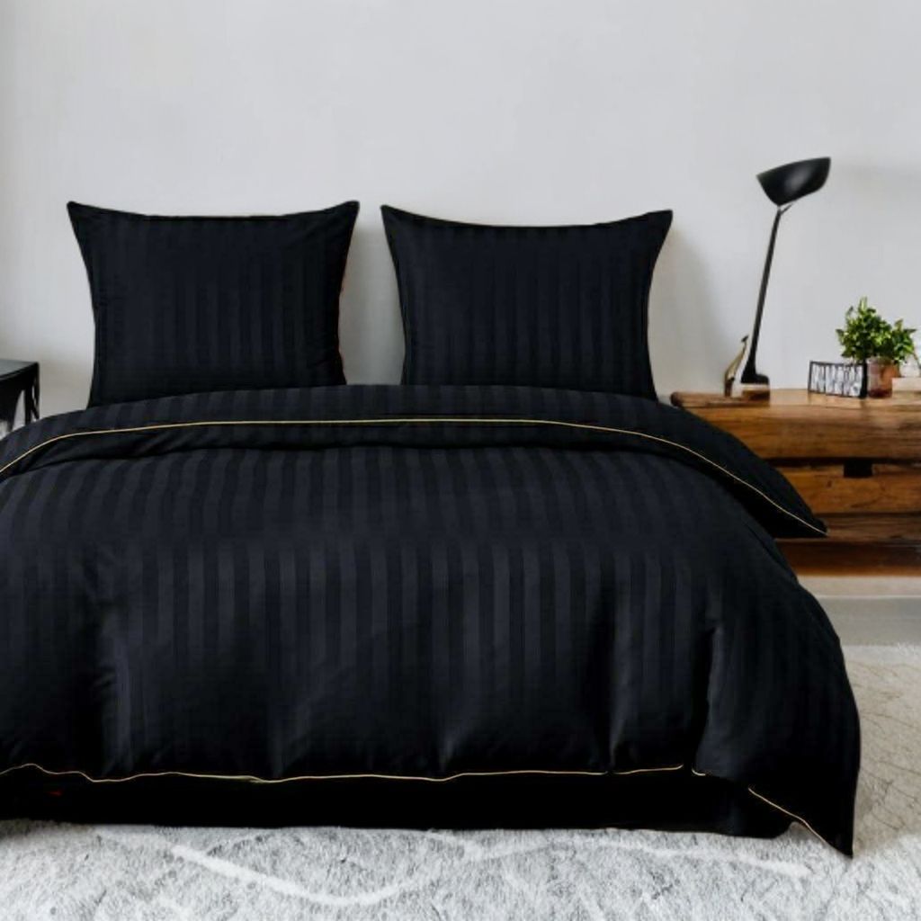 3 részes damaszt ágyneműgarnitúra, fekete szín, 160x200 cm