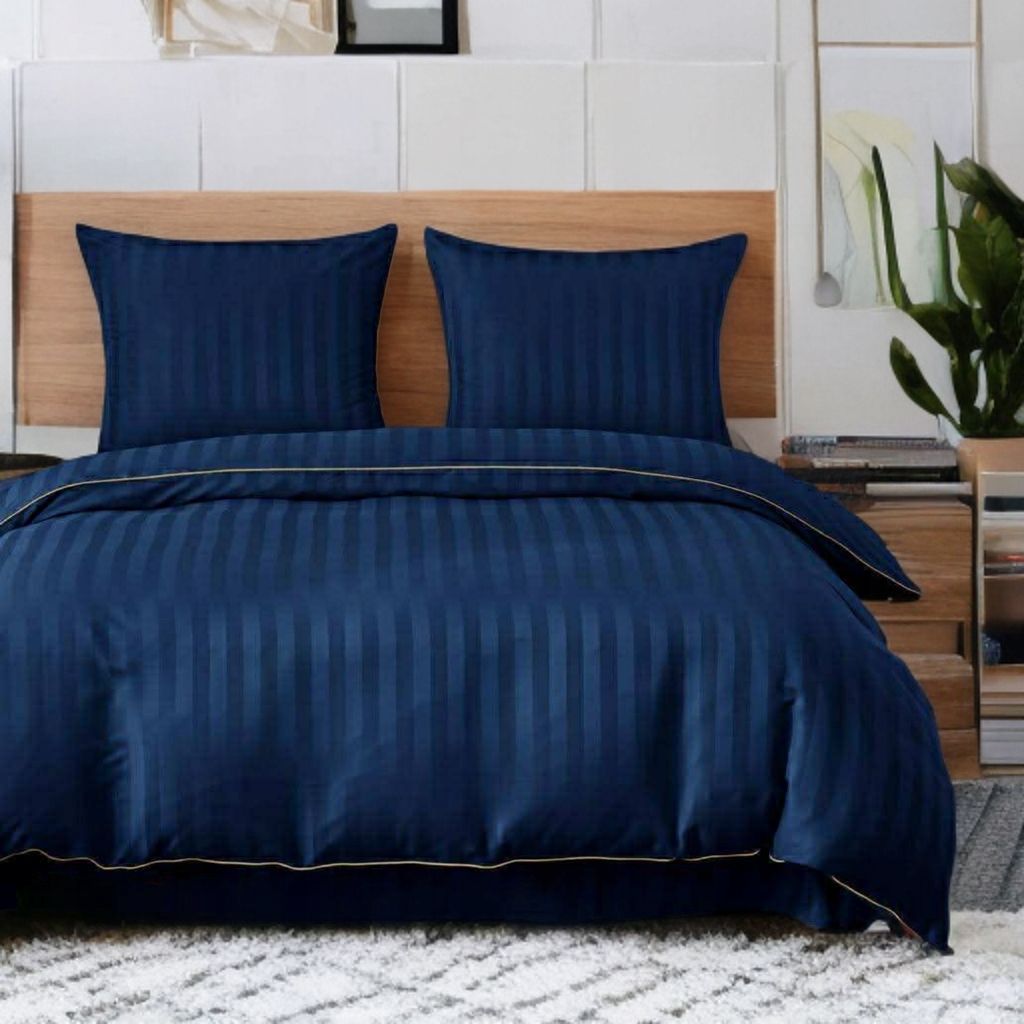 3 részes damaszt ágyneműgarnitúra, sötétkék szín, 160x200 cm