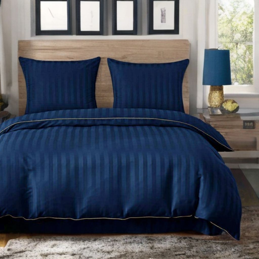 3 részes damaszt ágyneműgarnitúra, sötétkék szín, 160x200 cm