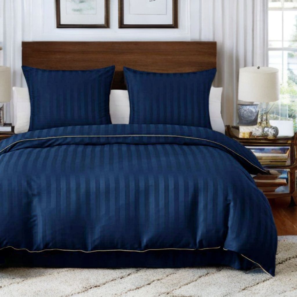 3 részes damaszt ágyneműgarnitúra, sötétkék szín, 160x200 cm