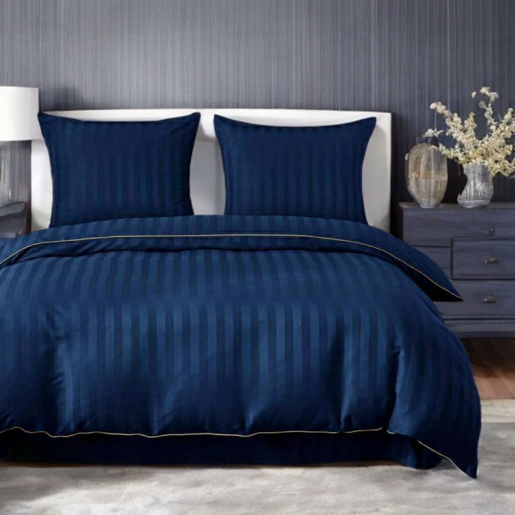 3 részes damaszt ágyneműgarnitúra, sötétkék szín, 200x220 cm