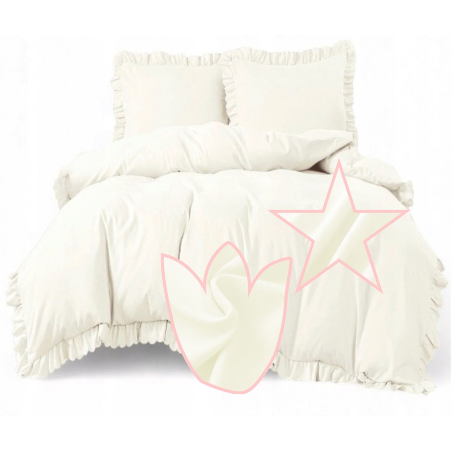 3 részes ágyneműgarnitúra fodrokkal, krémszín, 160x200 cm