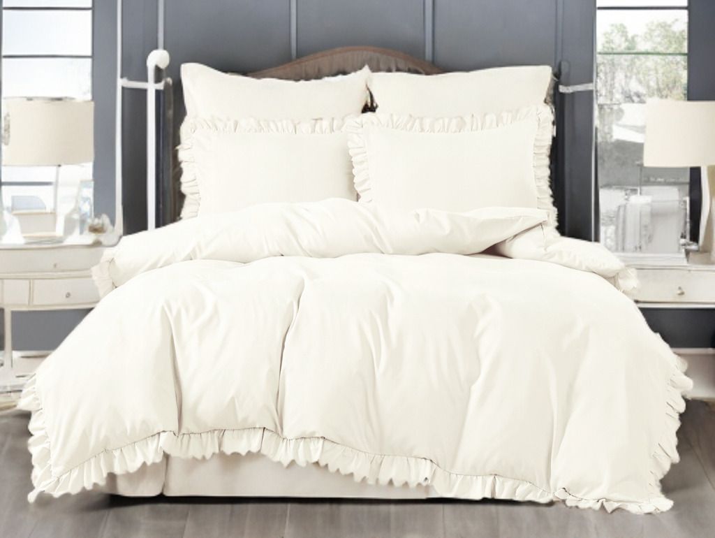 3 részes ágyneműgarnitúra fodrokkal, krémszín, 160x200 cm