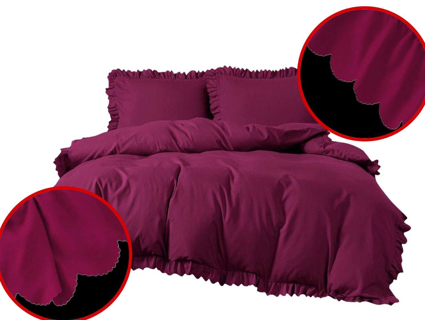 3 részes ágyneműgarnitúra fodrokkal, bordó szín, 160x200 cm