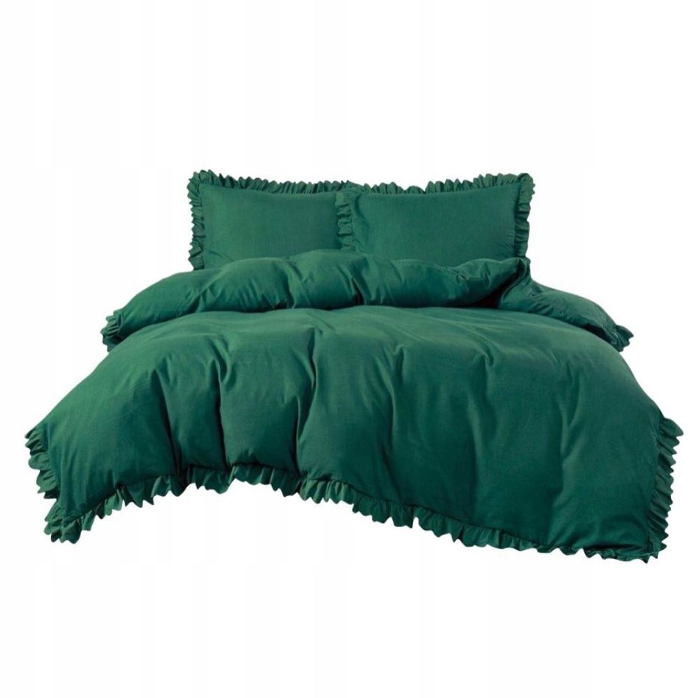 3 részes ágyneműgarnitúra fodrokkal, zöld szín, 160x200 cm