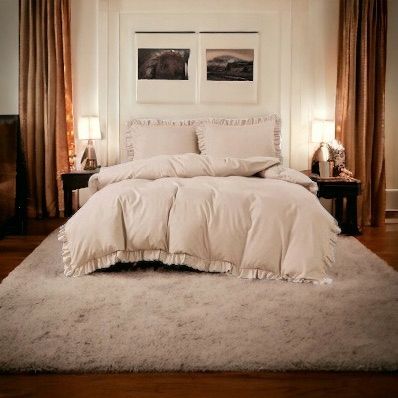 3 részes ágyneműgarnitúra fodrokkal, bézs szín, 160x200 cm